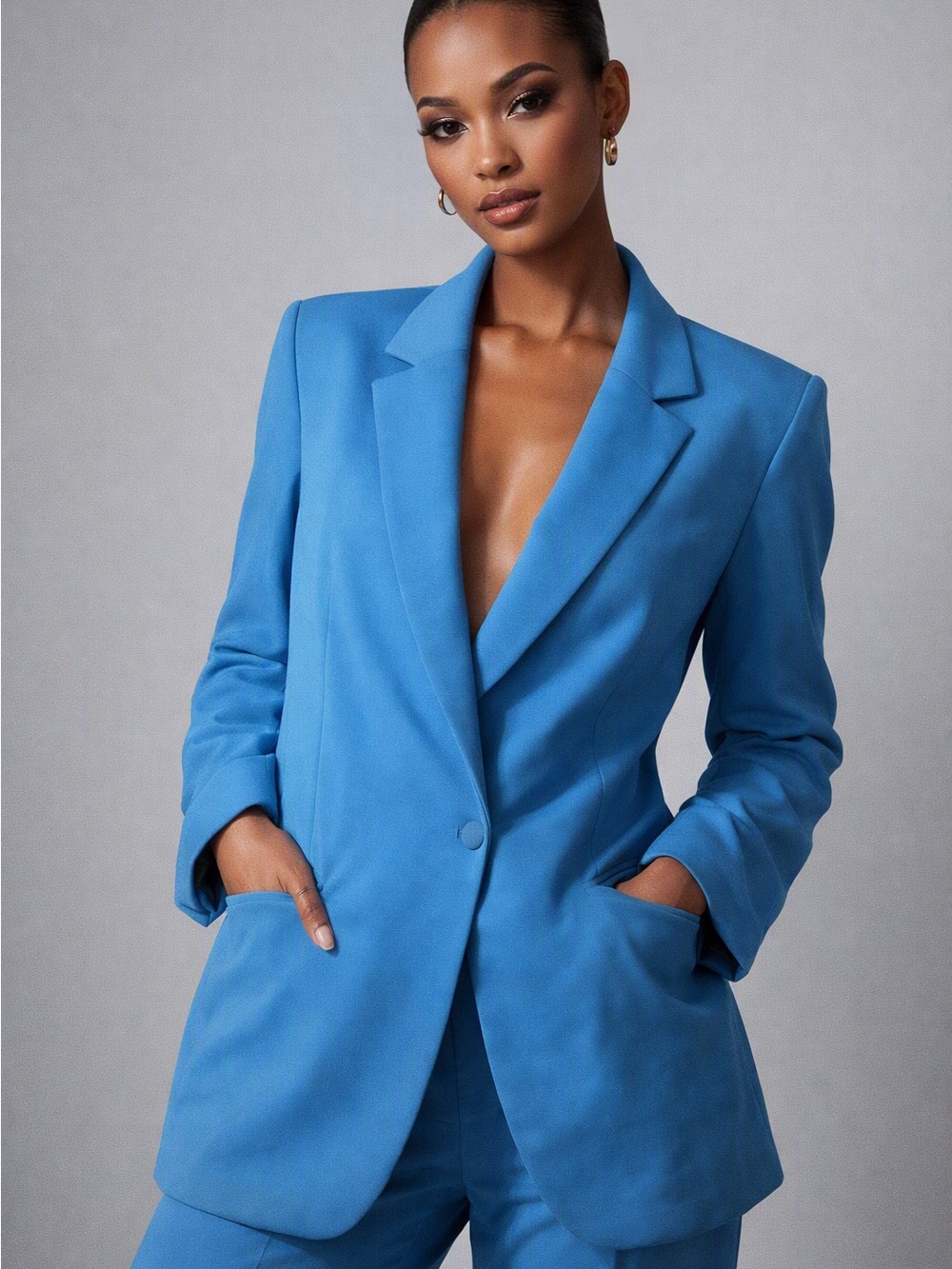 Women's Sky Blue Single-Button Tailored Blazer